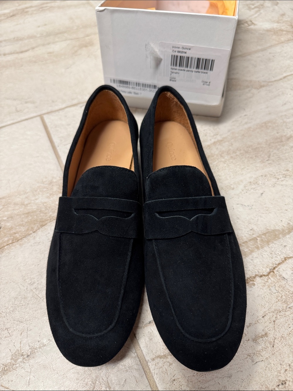 Quince Italian Suede Tamano Black Women's Penny Loafers